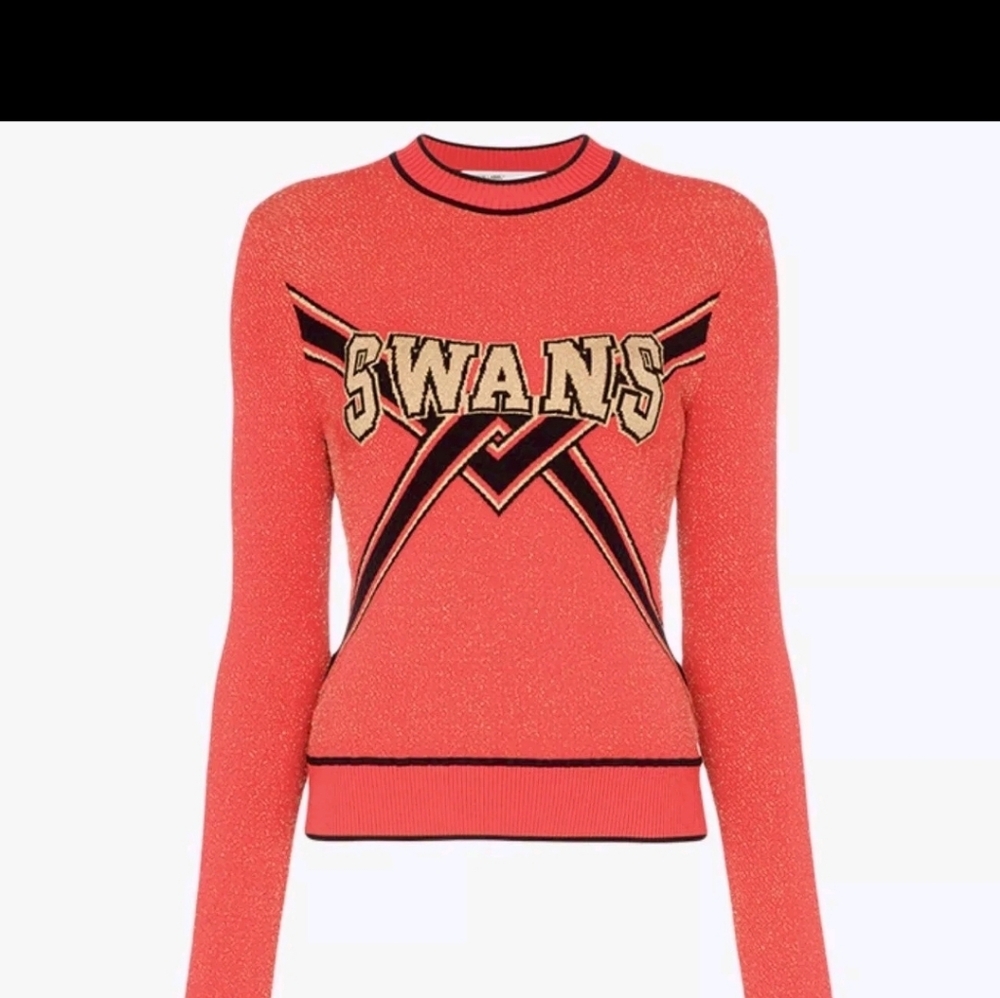 Off-White ‘SWANS’ Metallic Knit Logo Sweater NWT Coral / Gold IT 42 (US S)